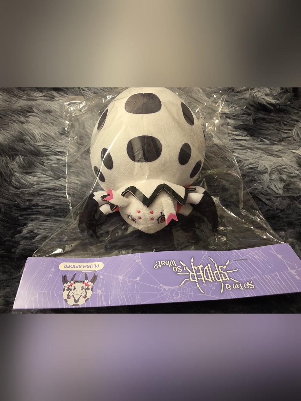 Plush Spider Character Toy - White with Black Spots